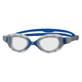 Zoggs Predator Flex Goggles, UV Protection Swim Goggles, Quick Adjust Swim Goggle Straps, Fog Free Adult Swim Goggle Lenses, Goggle, Ultra Fit, Grey/Blue/Clear - Smaller Fit