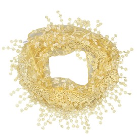 JK Home Lace Tassel Sheer Floral Triangle Scarf, Trendy Silk Gauze Embroidered Veil Church Wedding Wrap Scarf Fringe Head Cover 140x40cm Yellow