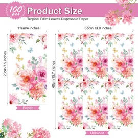 Tatuo Floral Napkins 3 Ply Flower Dinner Paper Guest Napkins Flowers Disposable Paper Bathroom Hand Towels for Spring Birthday Baby Shower Wedding Holiday Party(100 Pcs,4 x 8 Inch)