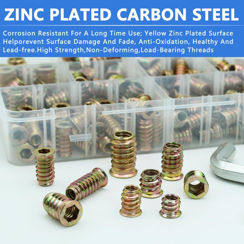 170 PCS Threaded Inserts Nuts, 10 Sizes-1/4"-20, 5/16"-18, 3/8"-16 Wood