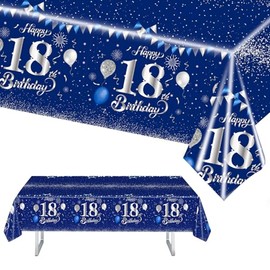 MORAINJAY Birthday Tablecloth for 18,Navy Blue Silver Table Cloth for 18th Birthday Party,137x274cm Table Cover,Rectangular Waterproof Tablecloth for Men,Women, Birthday Party Supplies Table Decor