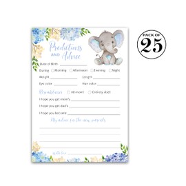 BLUE ELEPHANT Prediction and Advice Cards - Pack of 25 - BOY Baby Shower Games, New Parents, Mom & Dad to be, Mommy & Daddy Message, Couples Coed Shower Activity Keepsake Book Floral Flowers G531-PDAV