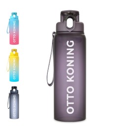Otto Koning Drinking Bottle 1 Litre Sports Water Bottle with Wrist Strap Tritan Material, BPA Free & No Toxins, Water Bottle with Cleaning Brush, Leak-Proof, Ideal for Gym and Outdoor Sports