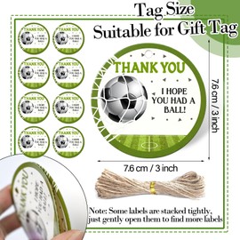 SEEVOR 30 Pcs Soccer Thank You Gift Tags with String Sport Theme Party Supplies for DIY, Gift Wrapping, Birthday, Teacher Appreciation, 3 Inch ﻿ (Soccer)
