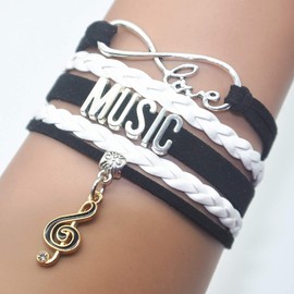 HCChanshi Music Bracelet - Infinity Love Jewelry for Women, Men, Music Fans, Lovers & Teachers (Black and White)