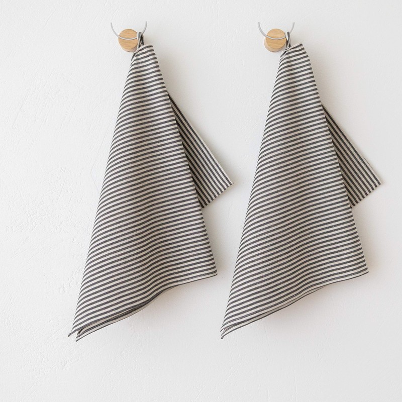 LinenMe Jazz Linen Cotton Tea Towels, Set of 2, Black