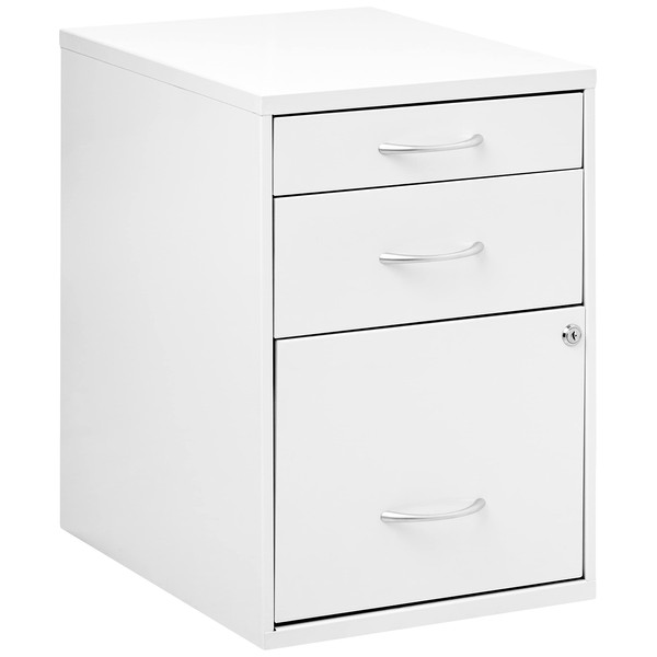 OSP Home Furnishings HPB Heavy Duty 3-Drawer Metal File Cabinet for Standard Files and Office Supplies, White Finish