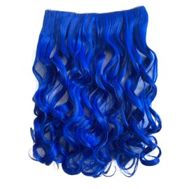 CAISHA 5 Clips 60 cm One Piece Clip In Extension Colourful Hair Extensions Heat-Resistant Hairpiece Wavy or Straight Blue C101