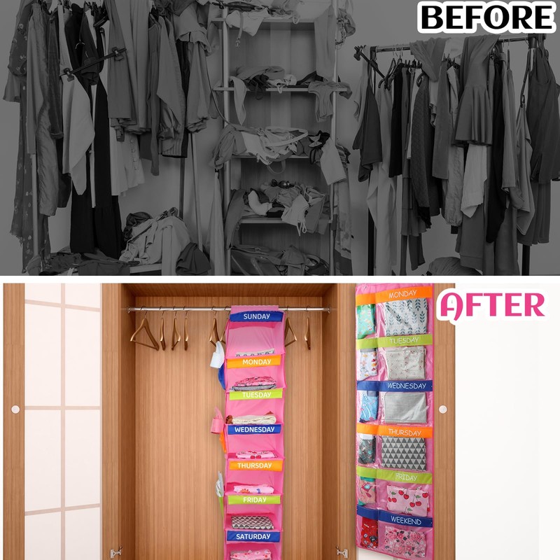 Woanger 2 Pcs Weekly Hanging Clothes Organizer for Kids 11.8
