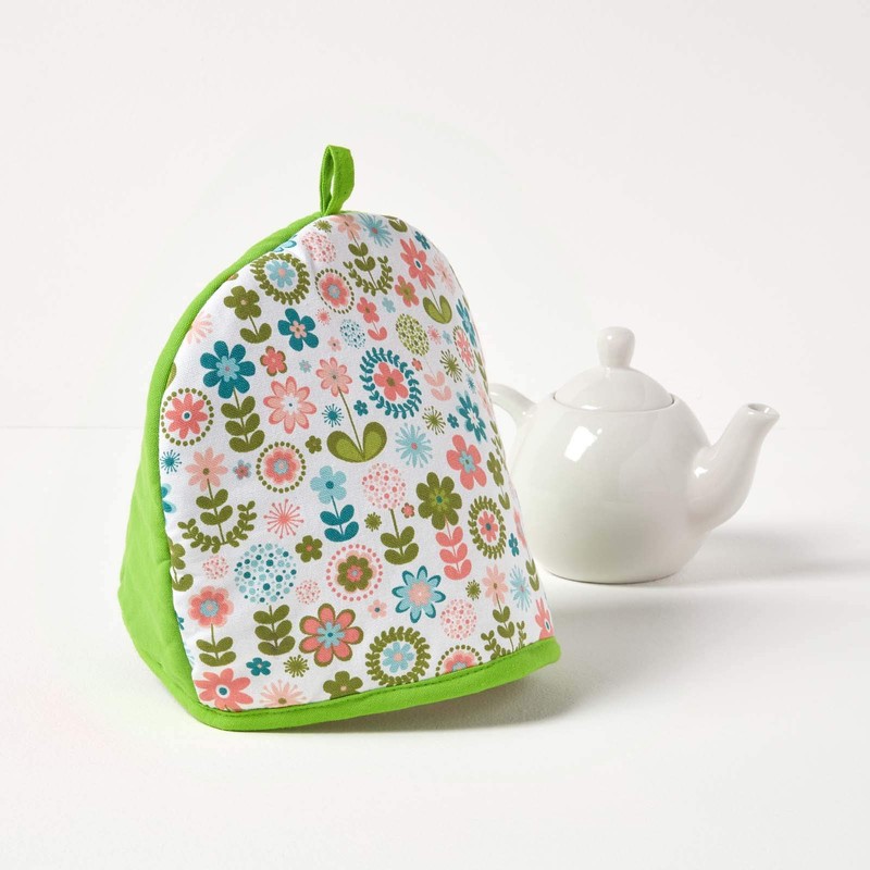 HOMESCAPES Double Design Tea Cosy Retro Flower Muff Teapot Warmer