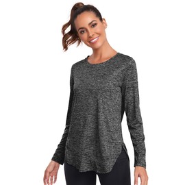 Absttith Yoga Tee Shirts for Women Long Sleeve Workout Tee Athletic Casual Tops Quick Dry Gym Soprt Black X-Large