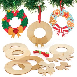 Baker Ross FE906 Mini Wooden Wreaths - Pack of 8, Wreath Ring to Decorate and Display, Wood Crafts for Kids, Make Your Own Decorations