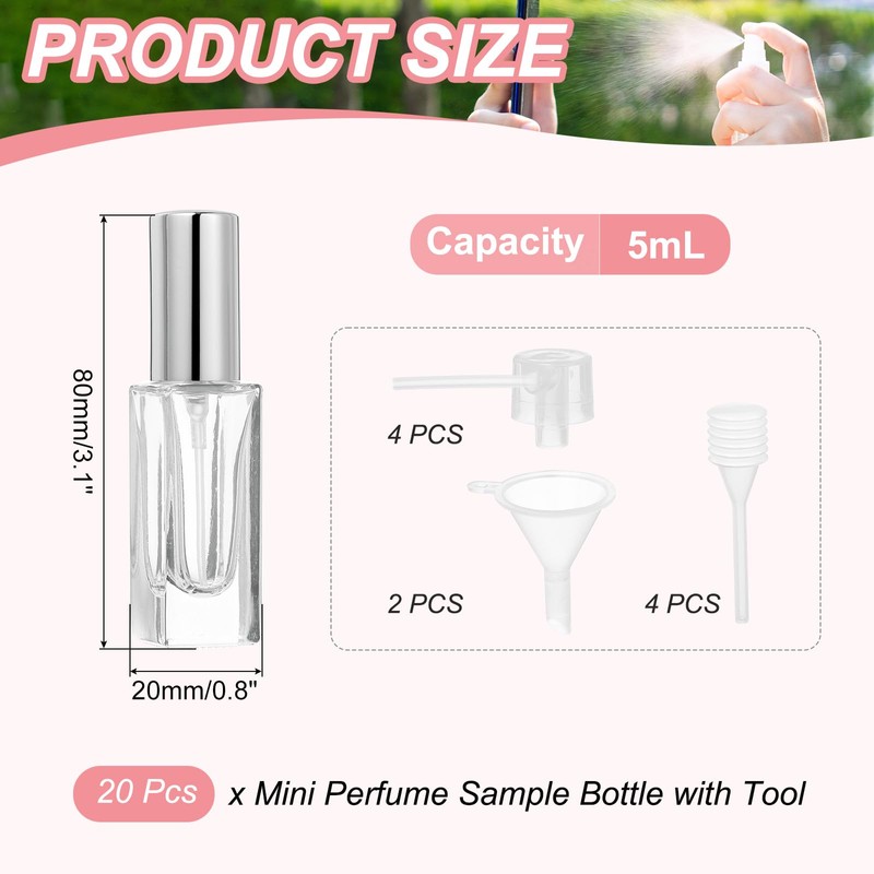 uxcell 5ml Glass Mini Perfume Bottles, 20Pcs Fine Mist Bottle