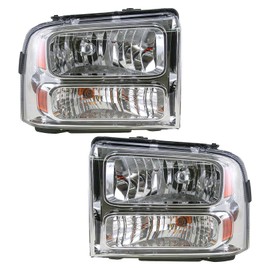 TRQ Driver & Passenger Side Headlight Assembly Set Headlights Driver & Passenger Side Compatible with 2005 Ford Excursion 2004-2007 F-250 Super Duty F-350 Super Duty FO2502217 FO2503217