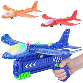 SYHLN 3 Pack Airplane Launcher Toys for 4 5 6 7 8 Year Old Boys Gifts: Airplane Shooter with 3 LED Foam Glider Planes for Kids - Outdoor Flying Toys Boys Birthday Present Gifts Age 4 5 6 7 8 9