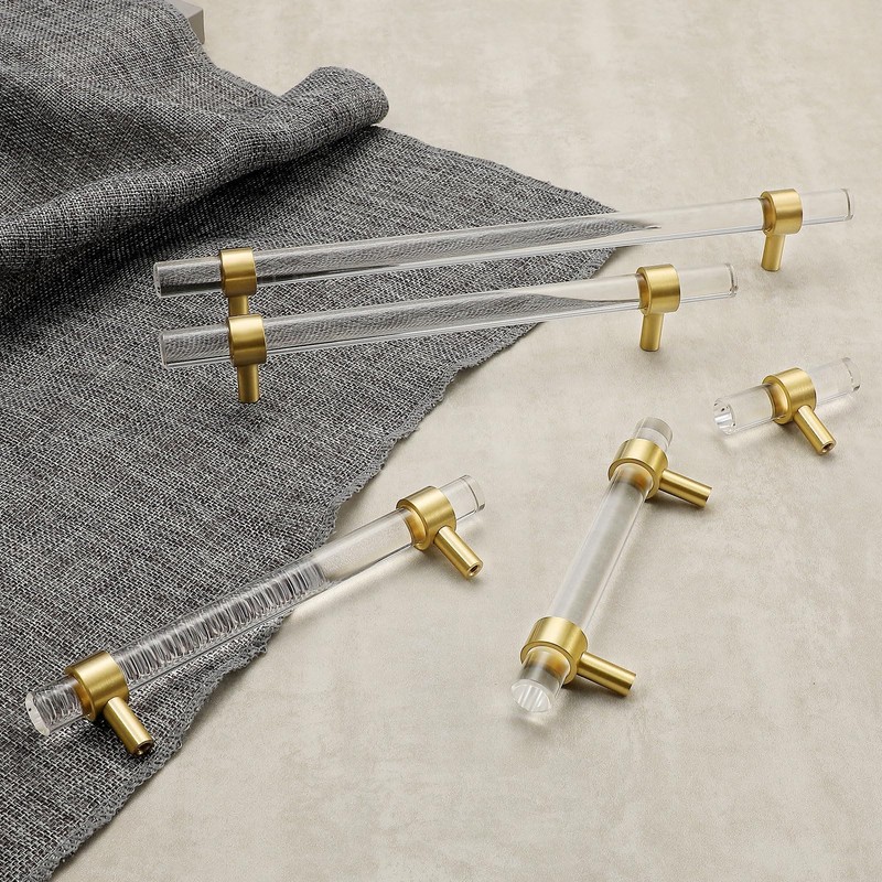 Evionlin 4 pcs 6-1/4 in Acrylic Cabinet Handle, Brass Base,