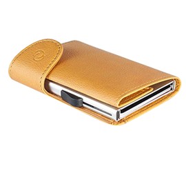 C-secure Card Holder in Mustard Brown Italian Leather RFID NFC Blocker Wallet