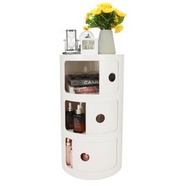 FZANVAN 3-Tier Round Bedside Table, Narrow Storage Cabinet, Small Stylish Storage Cabinet, no Installation Required, Suitable for Living Room and Bedroom, Small Space