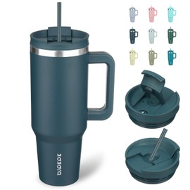 BJPKPK - Vaso térmico de acero inoxidable de 40 onzas con asa y tapa, taza de café de viaje, color azul marino