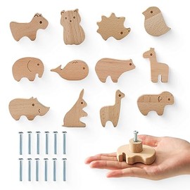 Youuys - Tiradores de madera para cajones de animales, pomos decorativos de animales salvajes con tornillos para armarios y muebles (12 juegos)