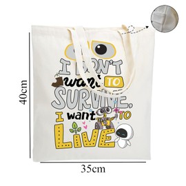 WZJHCL Wall-E Quotes Tote Bag Cartoon Robot Tote Shopping Bag Eve Reusable Grocery Tote Bag WDW Vacation Travel Tote, Live Tote Bag, Large