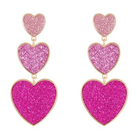 MIGUO STORE Chic Red Enamel Long Heart Stud Earrings Red Tassel Interlocking Heart Drop Dangle Earrings for Women Christmas Valentine’s Day Gift (Pink Gradient Earring)