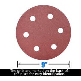 50 PCS 9 Inch 6 Hole 80 Grit Drywall Sanding Discs - 9" Hook & Loop Aluminum Oxide Sander Disc Grinding Abrasive Sandpaper for Powe Drywall Sander Wood Furniture Finishing