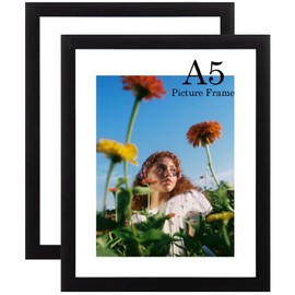 A5 Picture Frames Set of 2, Picture Frames Collage Wall Decor,4x6 with Mat or A5 Without Mat, Photo Frame Set for Wall Gallery Decor, Hanging or Tabletop Display, Black