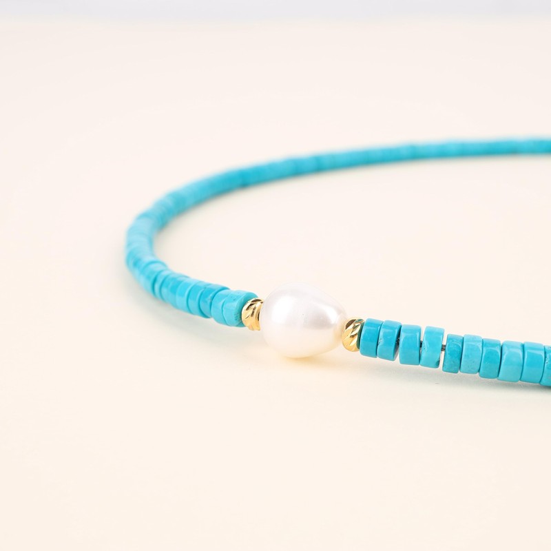 COAI Women's Freshwater Pearl Choker, Turquoise, Turquoise
