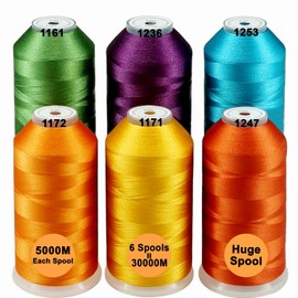 New brothread Fruit & Garden Colours Polyester Machine Embroidery Thread Giant Spool 5000 m for All Embroidery Machines Set of 6