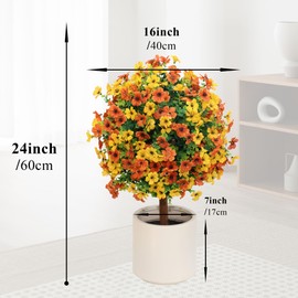 momoplant Artificial Topiary for Outdoors- 24” Tall Potted Plant Set of 2 Fake Mums Flower Bush for Farmhouse Porch Home Garden Decor