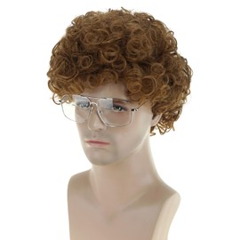 Light Brown Wig with Glasses Brown Afro Wig for Men Male 70s 80s Curly Synthetic Heat Resistant Costume Wigs for Halloween Cosplay Party