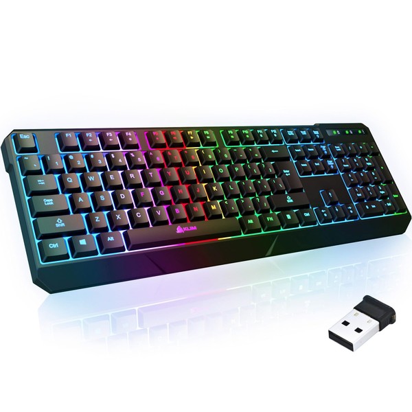 KLIM Chroma Wireless Gaming Keyboard RGB - New 2023 - Long-Lasting Rechargeable Battery - Quick & Quiet Typing - Water Resistant Backlit Wireless Keyboard - Teclado Gamer - PC PS5 PS4 Xbox One Mac