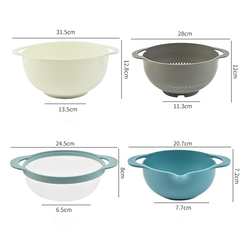 MiHerom Plastic Nesting Bowls Set with Mixing Bowls,Colanders,4 Measuring Cups,Sifter