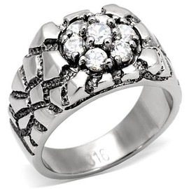 Eternal Sparkles Men's Stainless Steel Nugget Top Grade Crystal AAA Grade CZ Cobblestone Ring (Cluster Nugget, 11)