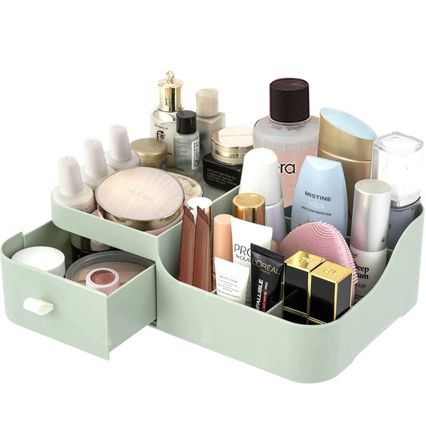 Makeup Organizer with Drawers, Capacity Multifunctional Countertop Organizer for Vanity, Desk and Bedroom, Ideal for Skin Care Products, Eye Shadow, Lotion, Lipstick and Study Tools, Green
