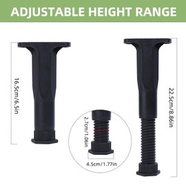 NICENEEDED 6 PCS Adjustable Height Bed Support Legs 6.5"-8.8", Under Bed Frame Legs Replacement Bed Reinforcement, Bed Slats Support Leg Bed Frame Center Legs Kit with Screws