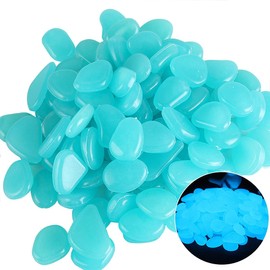 Muzero Glow in The Dark Rocks - 200pcs Blue Glow Pebbles Luminous Stone for Fish Tank, Aquariums Rocks Garden Yard, Path Patio Decorations Powered by Light or Solar
