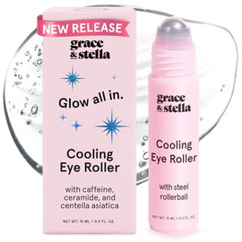 grace & stella Abrillantador para debajo de los ojos con rollerball de metal refrescante, suero de ojos Centella Asiatica y cafeína para ojos hinchado