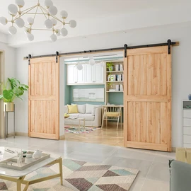 SMARTSTANDARD 13ft Heavy Duty Sturdy Double Sliding Barn Door Hardware Kit -Smoothly and Quietly -Easy to Install -includes Installation Instruction Fit 39" Wide Door Panel (I Shape Hanger)