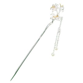 Miaomyao Hair Clip, Single Pair, Kimono, Long Sleeve, Kimono, Yukata, Hair Ornament, Antique, Flowers, Casablanca, Lily, Flower, Pearl, Silver, Hair Accessory
