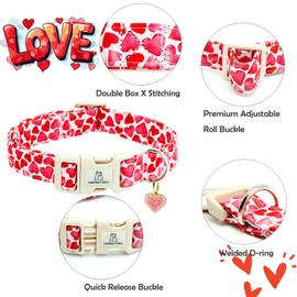 Lionheart glory Valentine Collar, Red Hearts Dog Collar for Large Cute Dog Collars Spring Female Pet Gift Adjustable Heavy-Duty Holiday Dog Collar Plastic Buckle