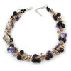 Avalaya Black Ceramic Bead & Purple/Natural Shell Composite Silver Tone