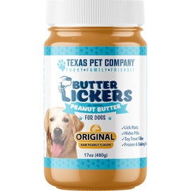 Texas Pet Company Butter Lickers Dog Peanut Butter, USA Made 100% Natural Peanut Butter for Dogs, Dog Treat Filler, Lick Mat Pad Slow Feed Bowl Filler 17oz Jar