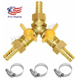 Hardwareeeer 3/4" Hose Barb Brass 3 Way Shut Off Valve 2 Switch Y Shaped Valve With Clamp