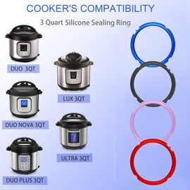 Beaquoei 4 Pack 3 QT Silicone Sealing Ring for Instapot Replacement Silicone Gasket Seal Rings with 4 Colors with 4 Float Valve Seal Gasket, Fits Mini 3, Duo/Plus 3, Ultra 3, Lux 3, Nova 3 Quart