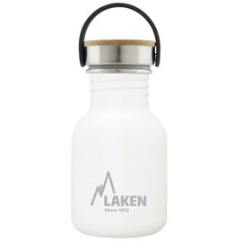 Laken Basic Stainless Steel Bottle, Water Bottle, Wide Opening with Stainless Steel Screw Cap with Bambo, BPA-Free, 0.35 L, White