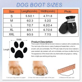 QKURT Pack of 4 Dog Shoes, Dog Boots, Paw Protection, Waterproof Dog Shoes with Reflective Straps, Adjustable, Washable, Paw Protectors for Small, Medium and Large Dogs
