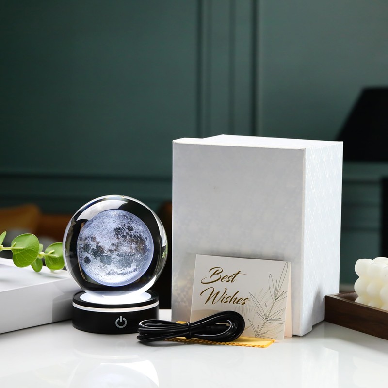 3D Moon Crystal Ball 100mm 3.9inch - Solar System Outer