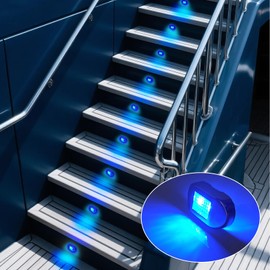 THALASSA RV Step Light Boat Courtesy Lights, DC12V 0.4W Blue LED Deck Step LED, Waterproof IP67 Marine Cabin Lights for Pontoon Boats, Caravan Stairs, Camper Interior (46x24x11mm), 4 Pack